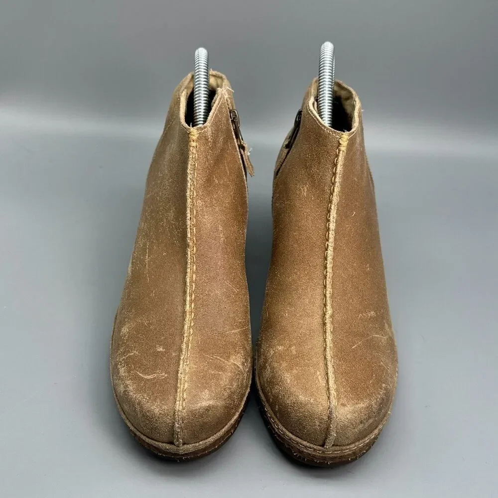 Olukai Humu Women's 9.5 Brown Suede Leather Wedge Heel Side Zip Ankle Boots Shoe